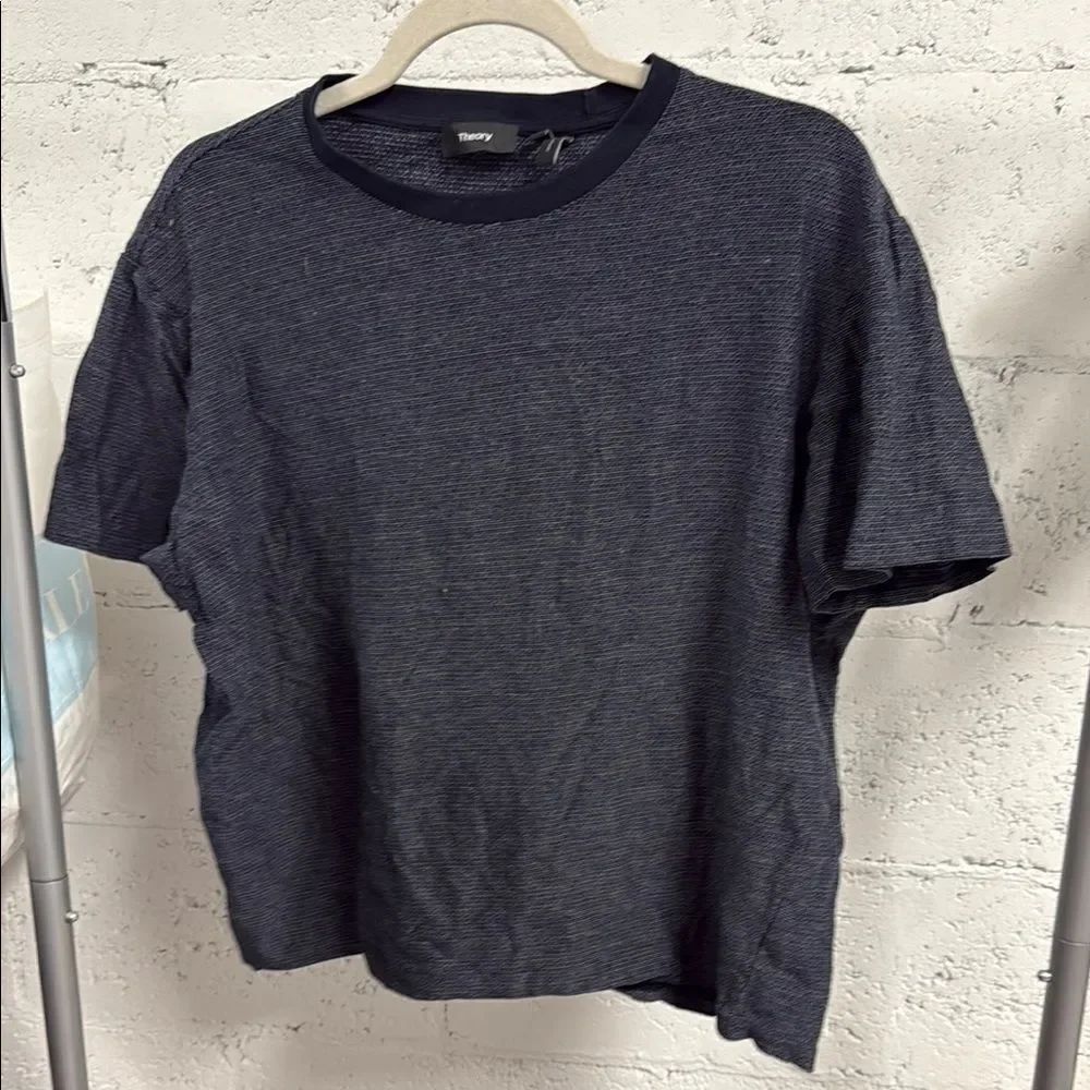 Theory Blue Short Sleeve Sweater Tee Navy Wool Top - Like New - Size XL